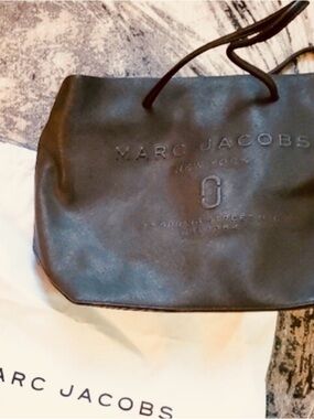 Marc Jacobs Black Leather Shopper Tote with Embossed Logo